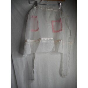Vintage sheer pink white Half Apron Handmade Estate Find Gifting Bachelorette